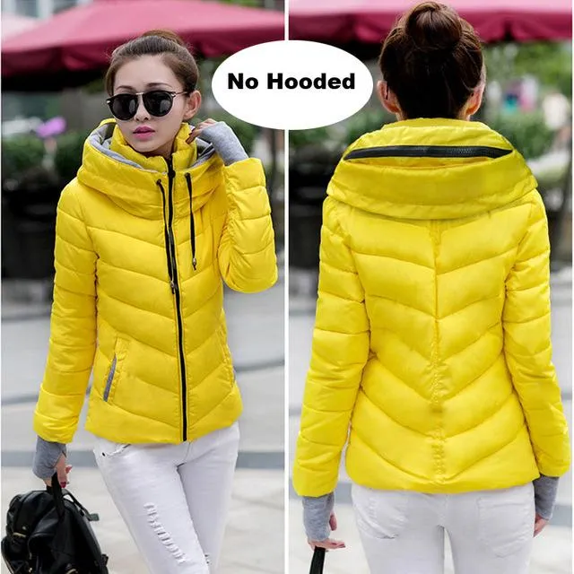 2018 Winter Jacket women Plus Size Womens Parkas Thicken Outerwear solid hooded Coats Short Female Slim Cotton padded basic tops