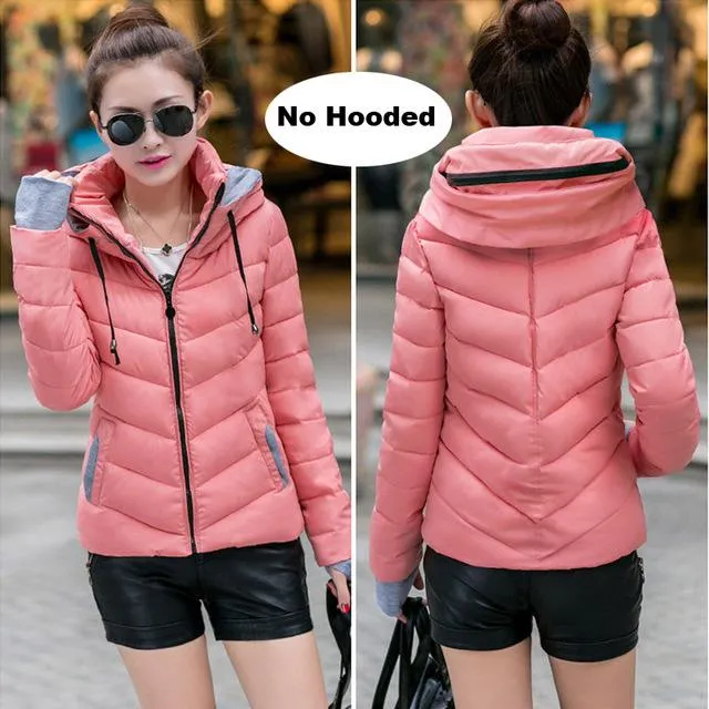 2018 Winter Jacket women Plus Size Womens Parkas Thicken Outerwear solid hooded Coats Short Female Slim Cotton padded basic tops