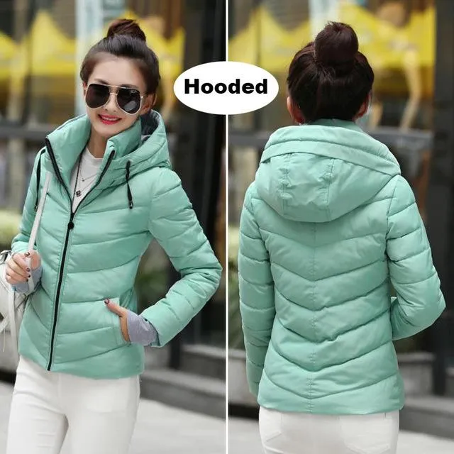 2018 Winter Jacket women Plus Size Womens Parkas Thicken Outerwear solid hooded Coats Short Female Slim Cotton padded basic tops