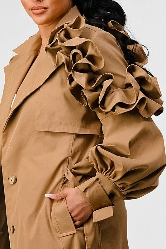 All the Frills- Ruffles Trench Coat- Regular Size