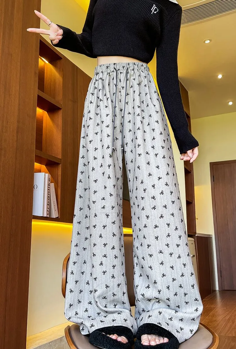 Annette Bow Print Wide-Leg Pants