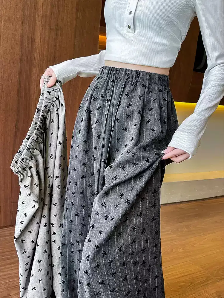 Annette Bow Print Wide-Leg Pants