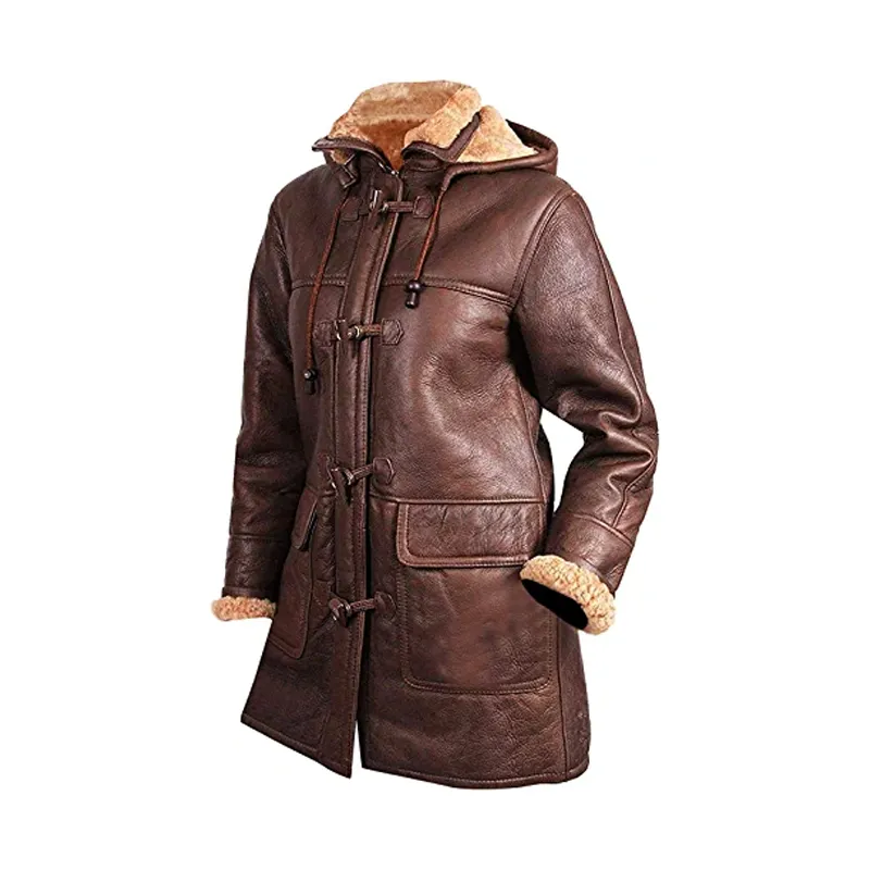 B3 Aviator Fur Shearling Sheepskin Brown Hooded Leather