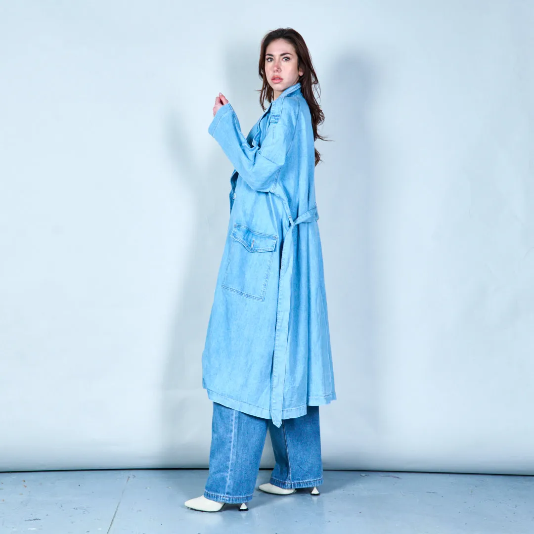 Belted denim trench coat wholesale