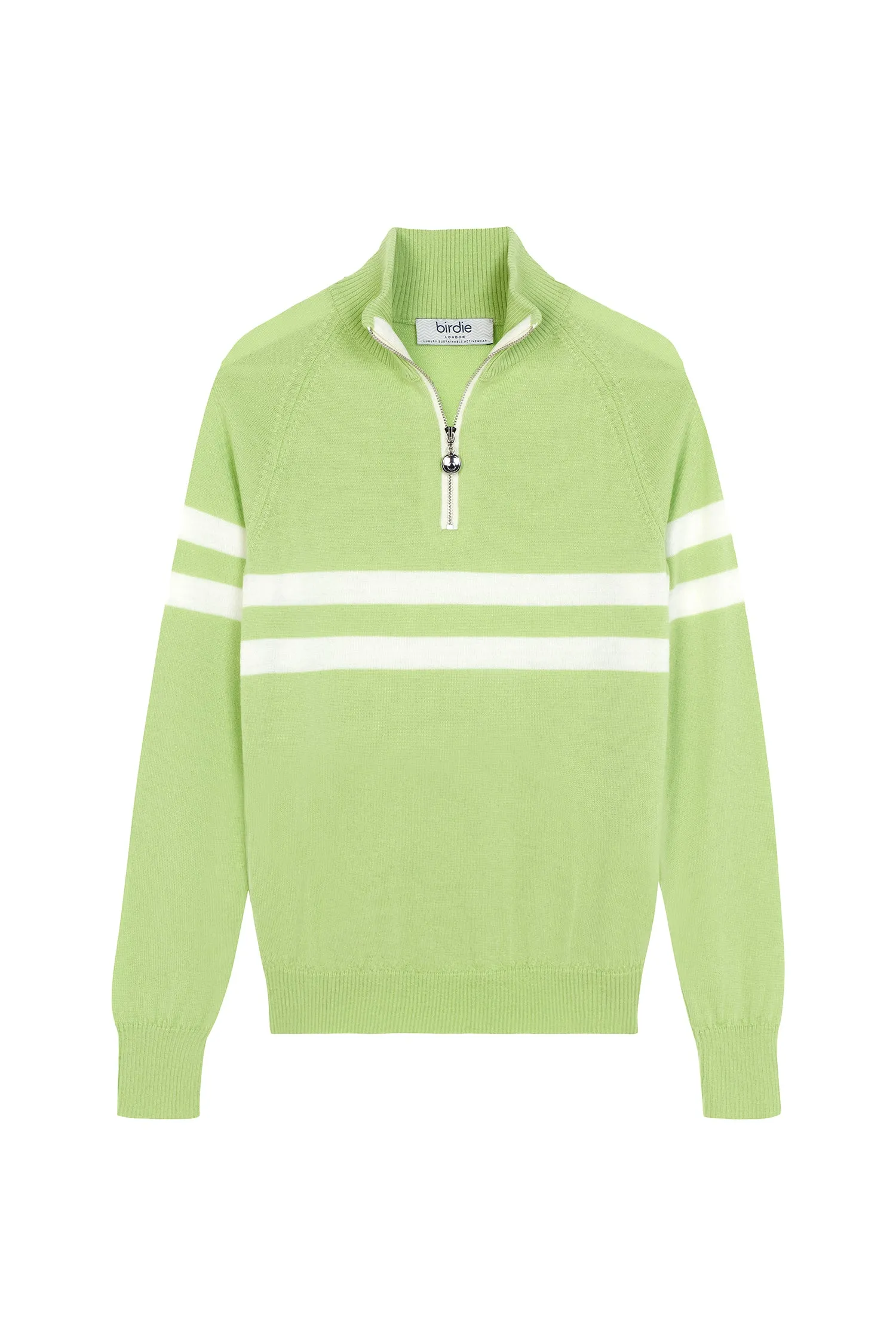 Birdie 6 Zip Jumper in Soft Apple Green & Cream