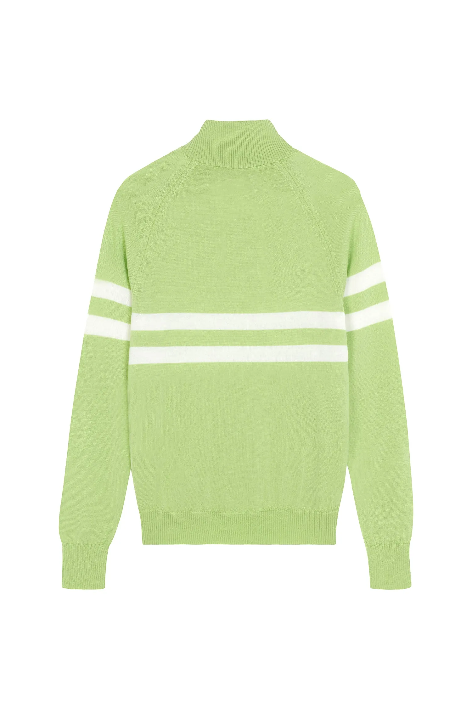 Birdie 6 Zip Jumper in Soft Apple Green & Cream