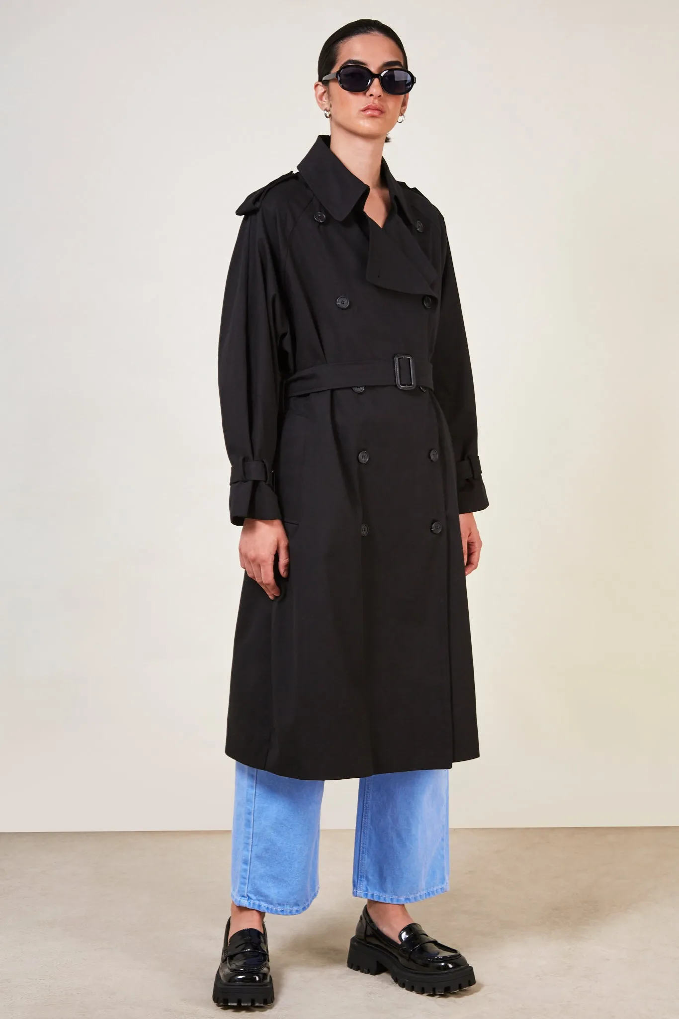 Black classic double breasted trench coat