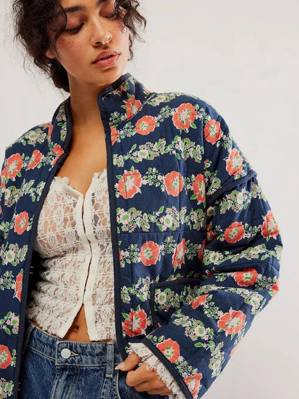 Blue Zone Planet |  Bella's Loose Floral Print Quilted Thin Coat Jacket