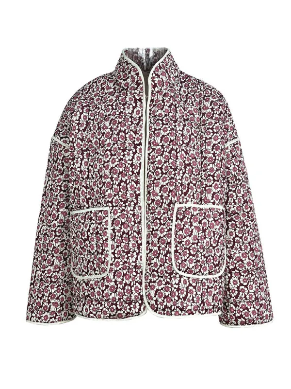 Blue Zone Planet |  Bella's Loose Floral Print Quilted Thin Coat Jacket