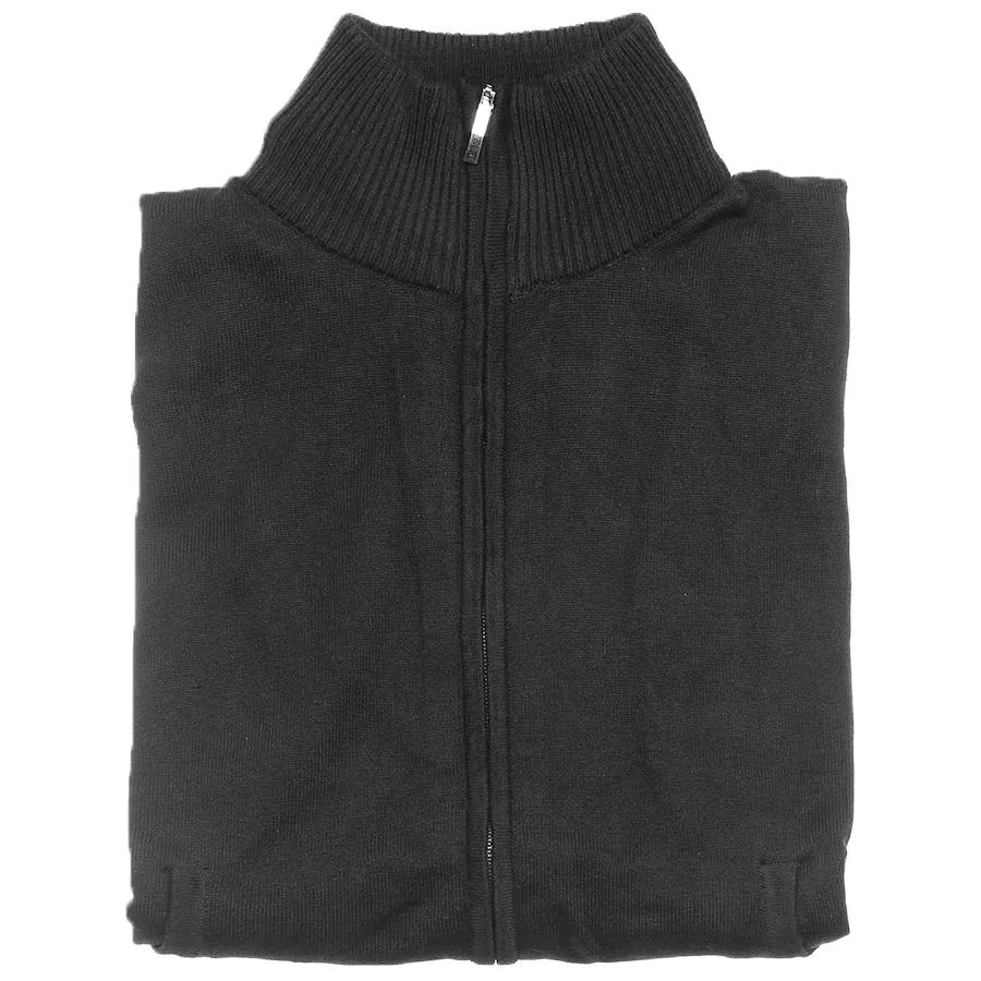 Boys Black Cotton Zip-up Sweater