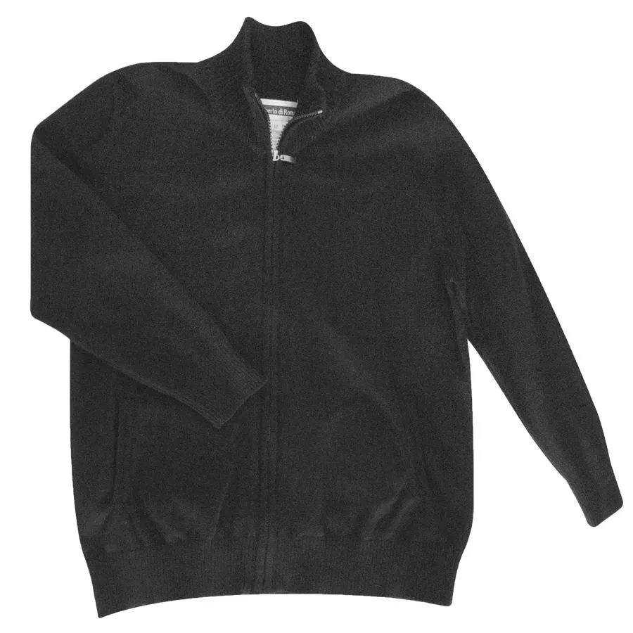 Boys Black Cotton Zip-up Sweater