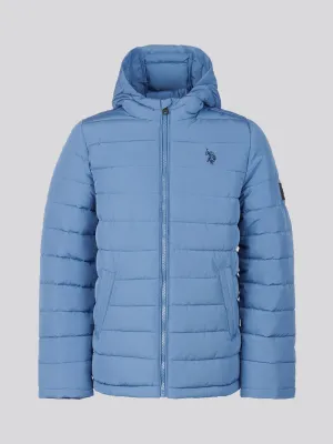 Boys Lightweight Quilt Hooded Puffer Jacket in Blue Horizon