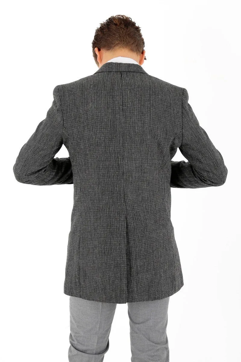 Boys Wool Birdseye Tweed Slim Fit Midi Coat - Grey