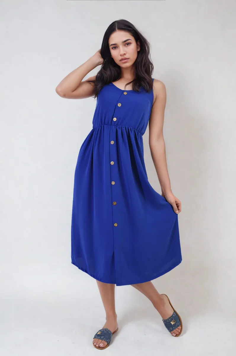 Button Front Strappy Midi Dress