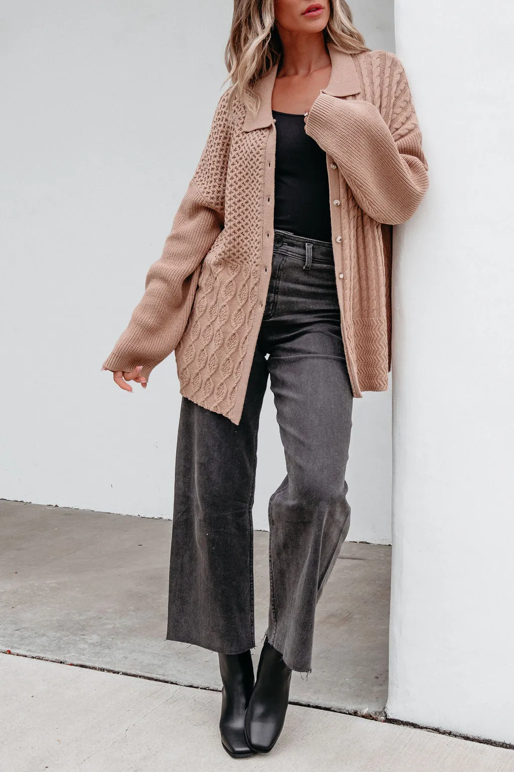 Camel Cable Knit Sweater Cardigan