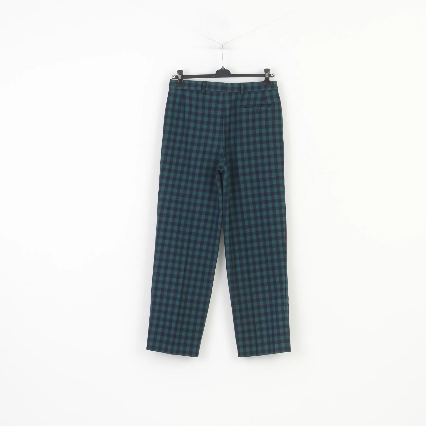 Chemise Lacoste Men 42 Trousers Checkered Green Elegant Classic Wool Pants