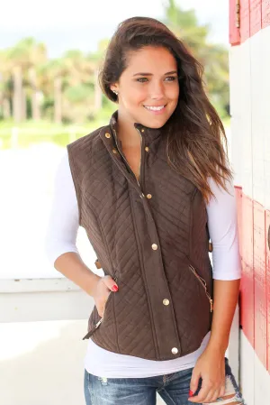 Chocolate Quilted Vest with Fur Lining