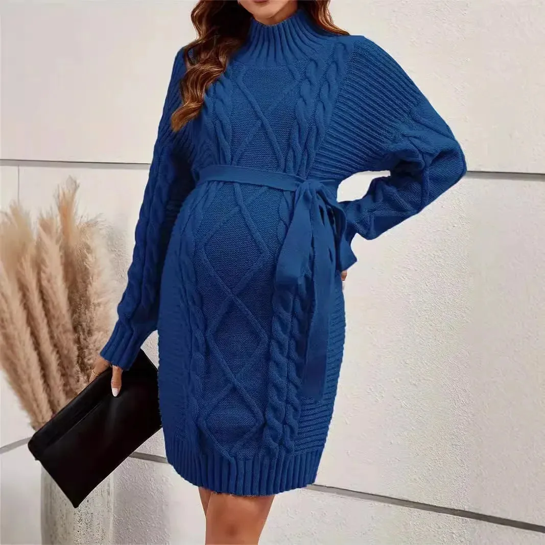 Cozy Maternity Turtleneck Sweater Dress