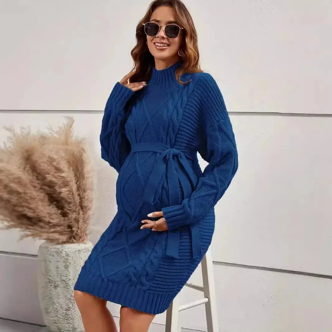 Cozy Maternity Turtleneck Sweater Dress