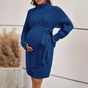 Cozy Maternity Turtleneck Sweater Dress