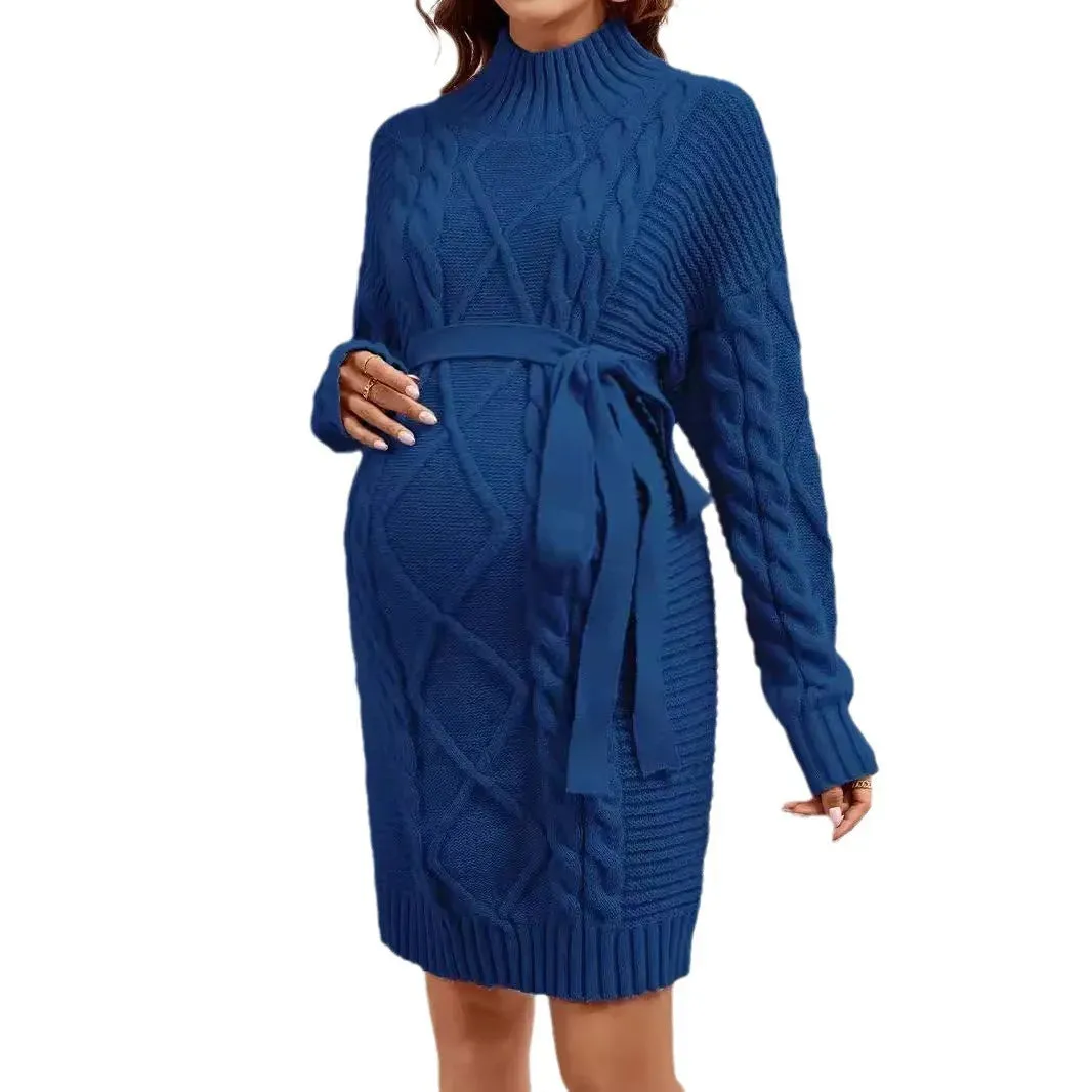 Cozy Maternity Turtleneck Sweater Dress