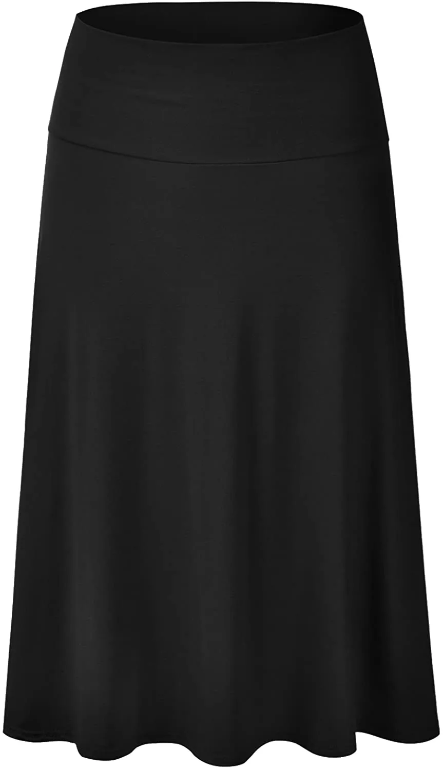 EIMIN Women's Solid Flared Lightweight Elastic Waist Classic Midi Skirt (S-3XL)