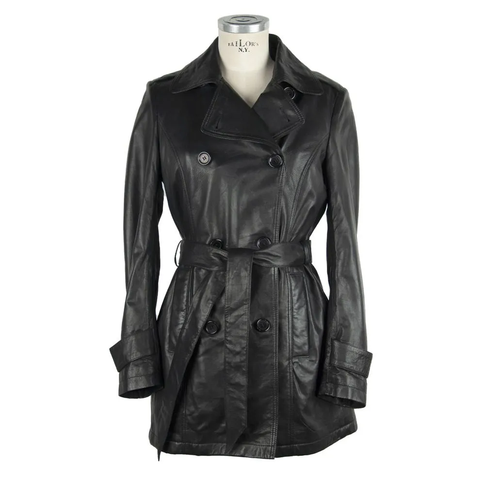 Emilio Romanelli Black Leather Women Coat