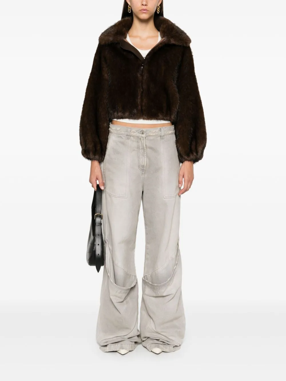 Faux Fur Bomber Jacket - Chocolate Brown