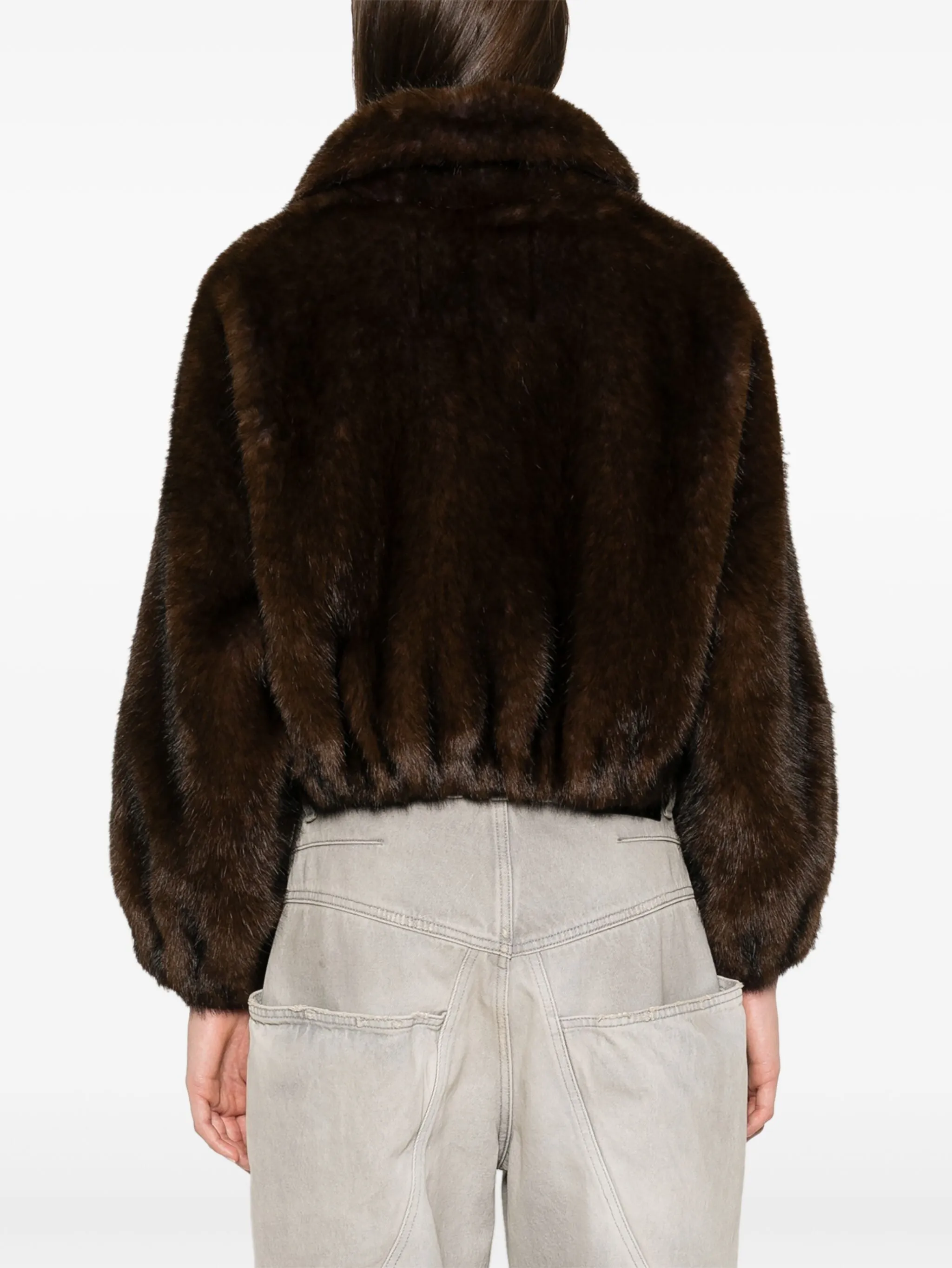 Faux Fur Bomber Jacket - Chocolate Brown