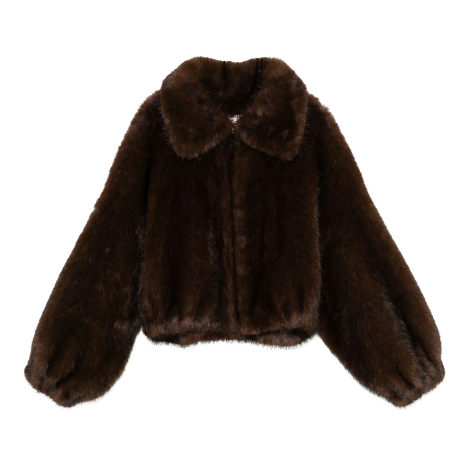 Faux Fur Bomber Jacket - Chocolate Brown