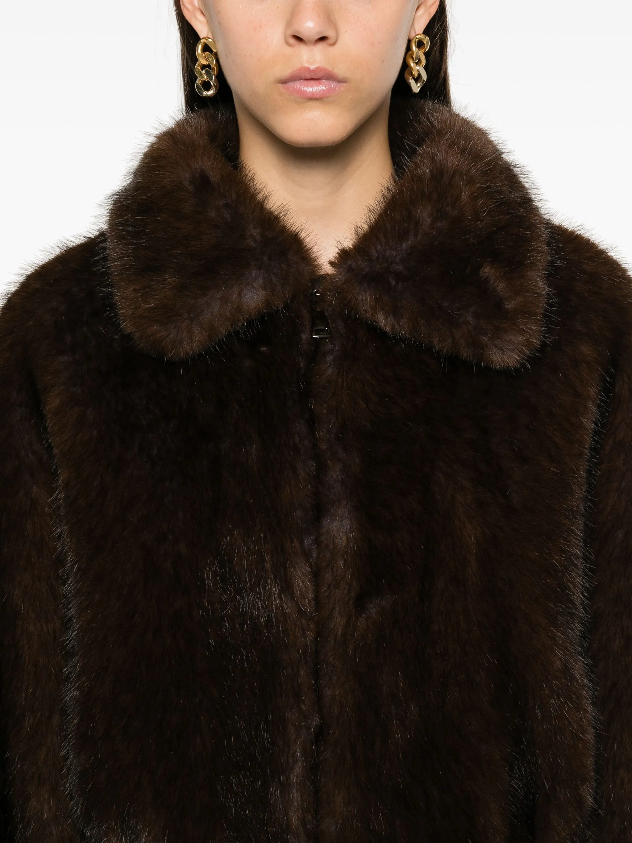 Faux Fur Bomber Jacket - Chocolate Brown