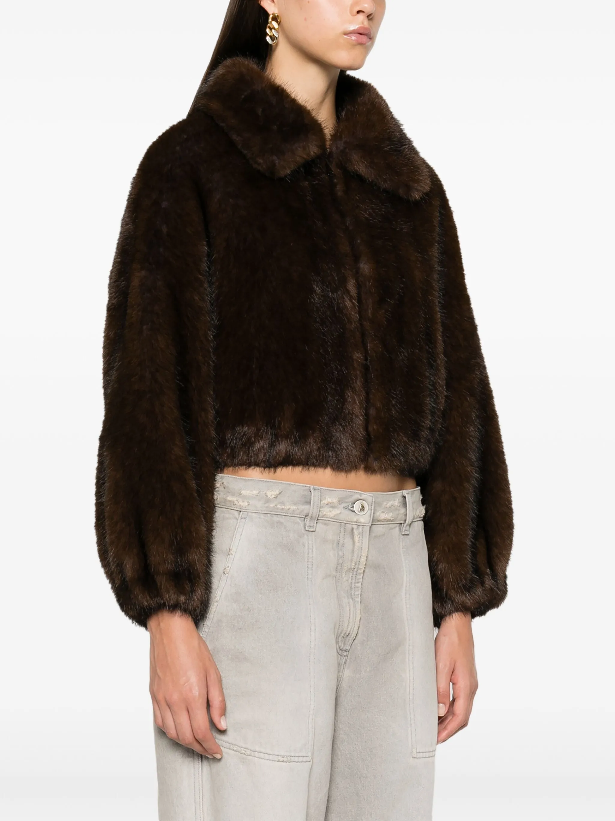 Faux Fur Bomber Jacket - Chocolate Brown