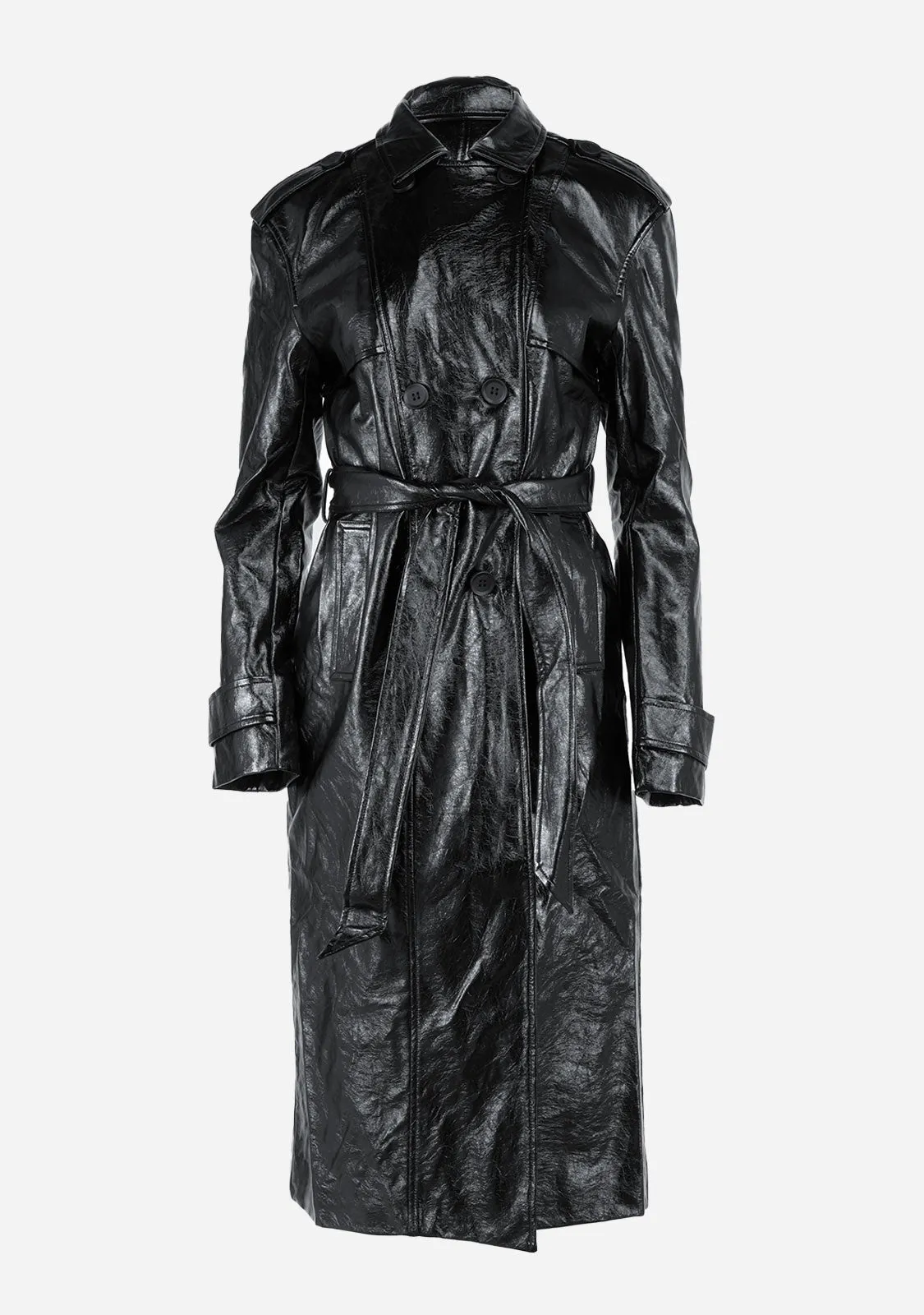 Faux Leather Trench Coat