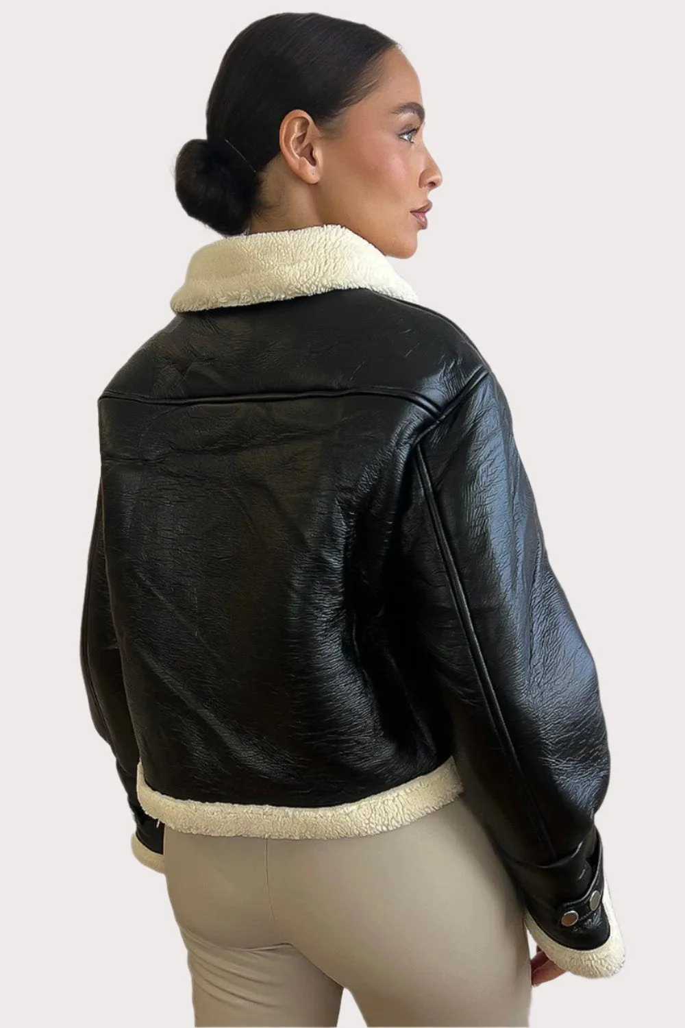 Faux Shearling Leather Aviator Jacket