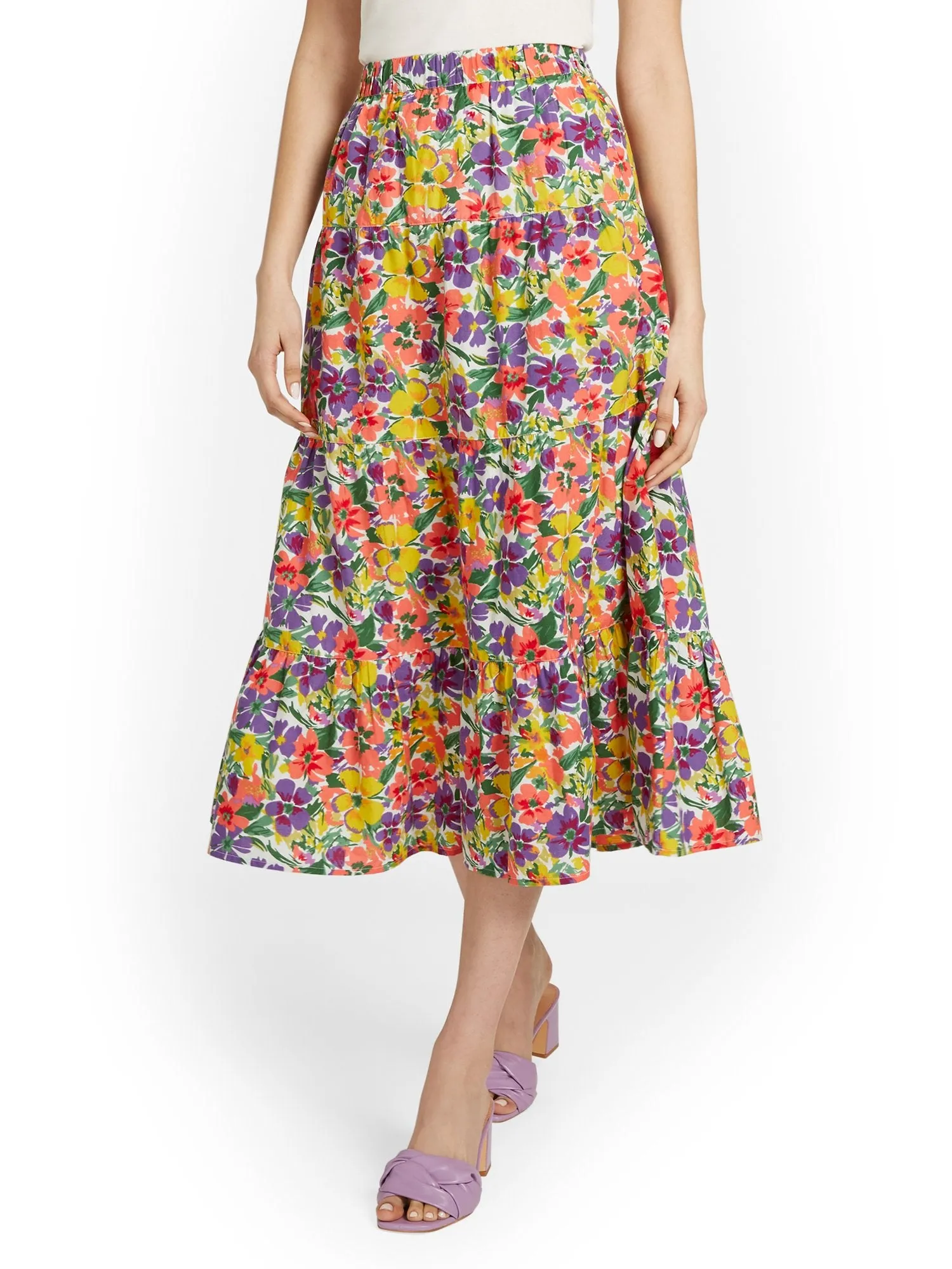 Floral Tiered Midi Skirt