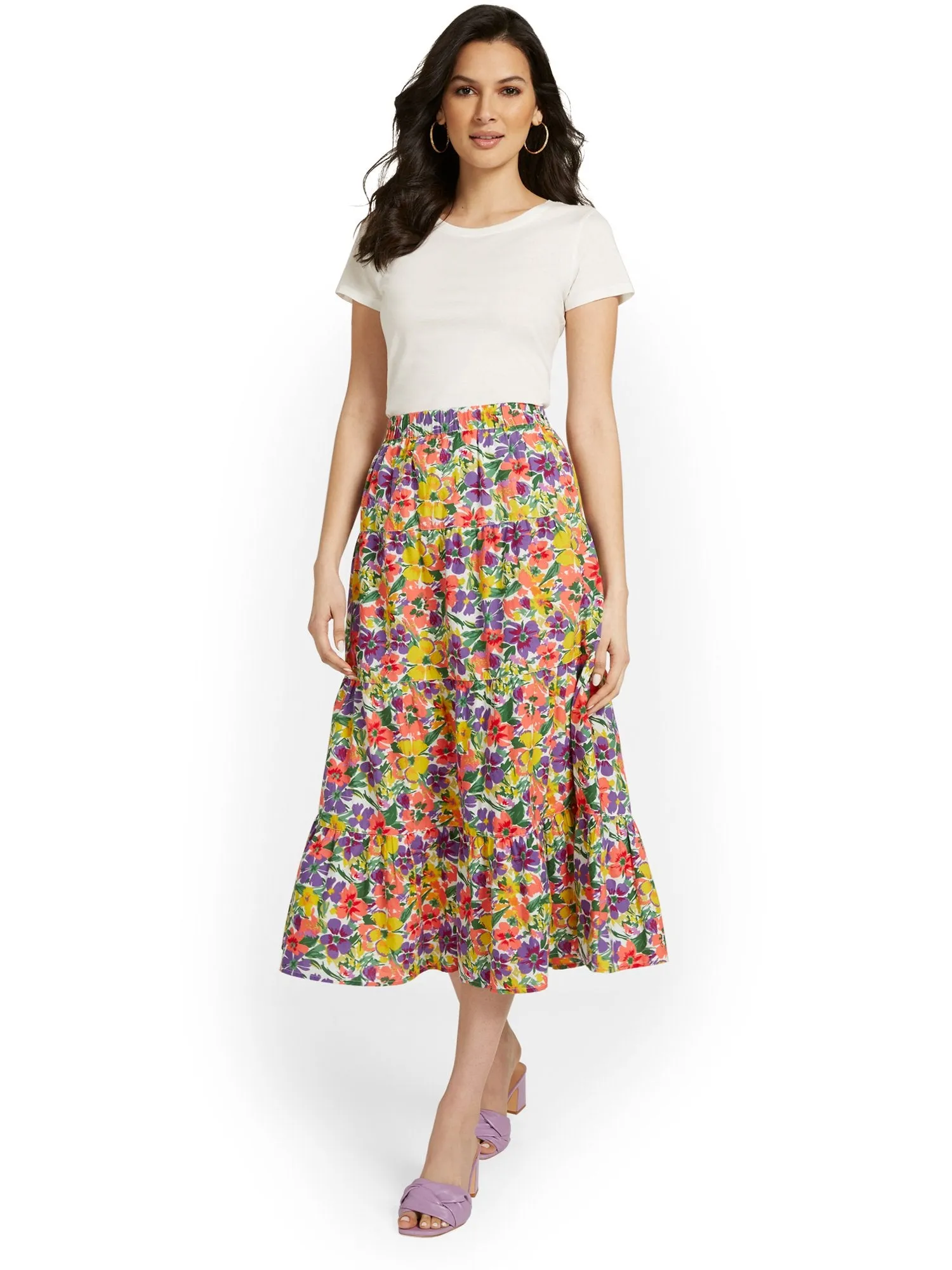 Floral Tiered Midi Skirt