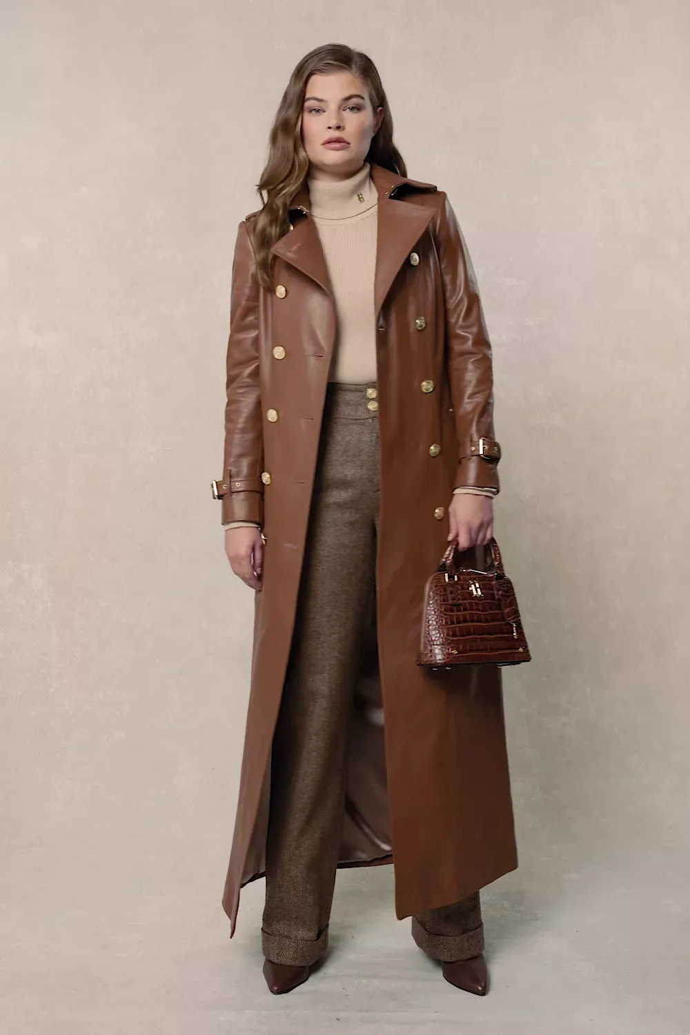 Full Length Marlborough Trench Coat (Valencia Leather Cognac)