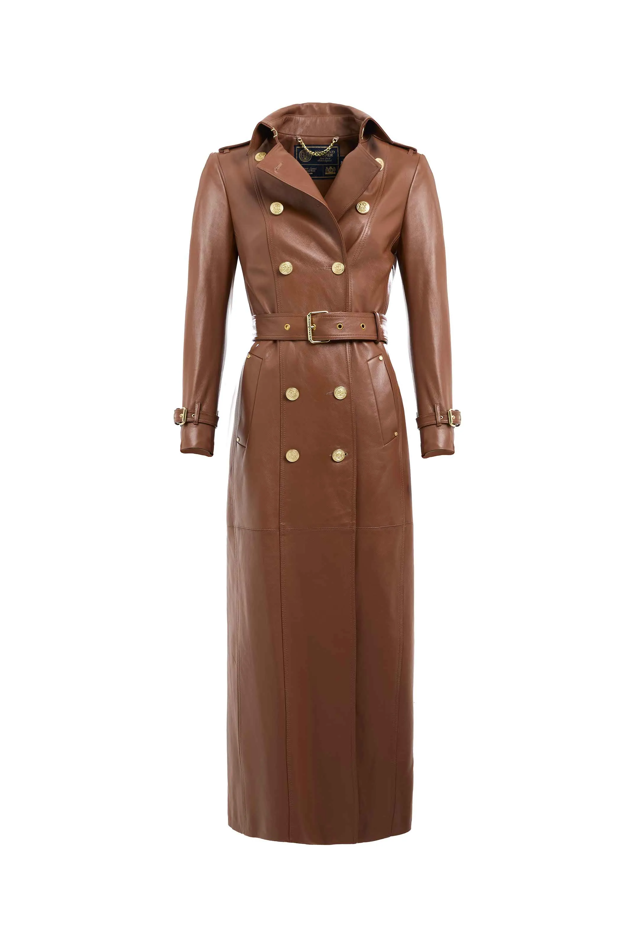 Full Length Marlborough Trench Coat (Valencia Leather Cognac)