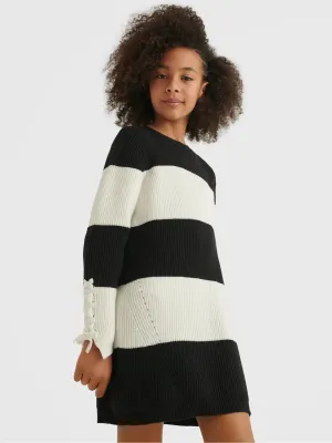 Girls Striped Knit Dress Black & White | Mayoral