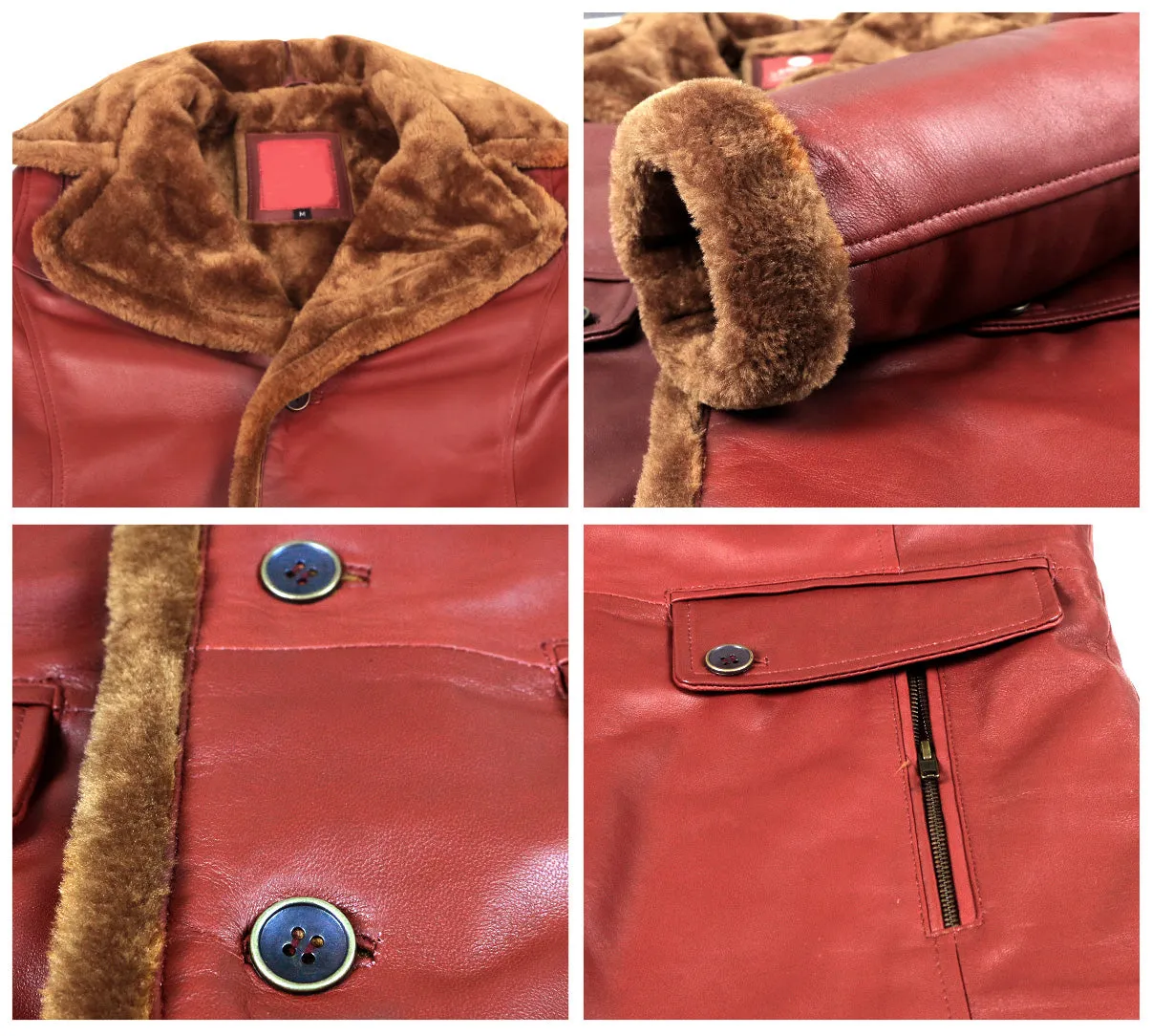 Leather Jackets Hub Mens Genuine Lambskin Leather Over Coat (Maroon, Shearling Coat) - 1702038