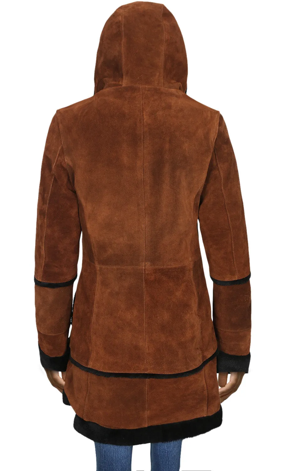 Leather Jackets Hub Womens Genuine Cow suede Leather Over Coat (Suede-Tan, Hooded) - 1722041