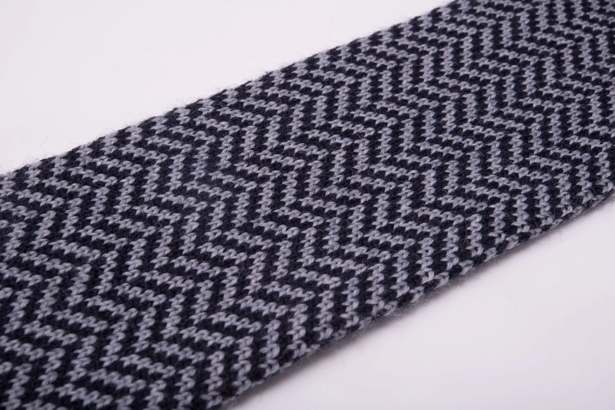 Light Gray & Navy Herringbone Wool Knit Tie