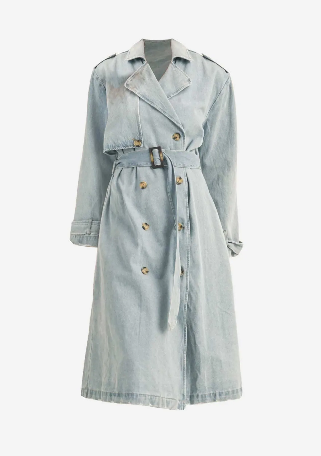 Long Sleeve Double Breasted Denim Trench Coat