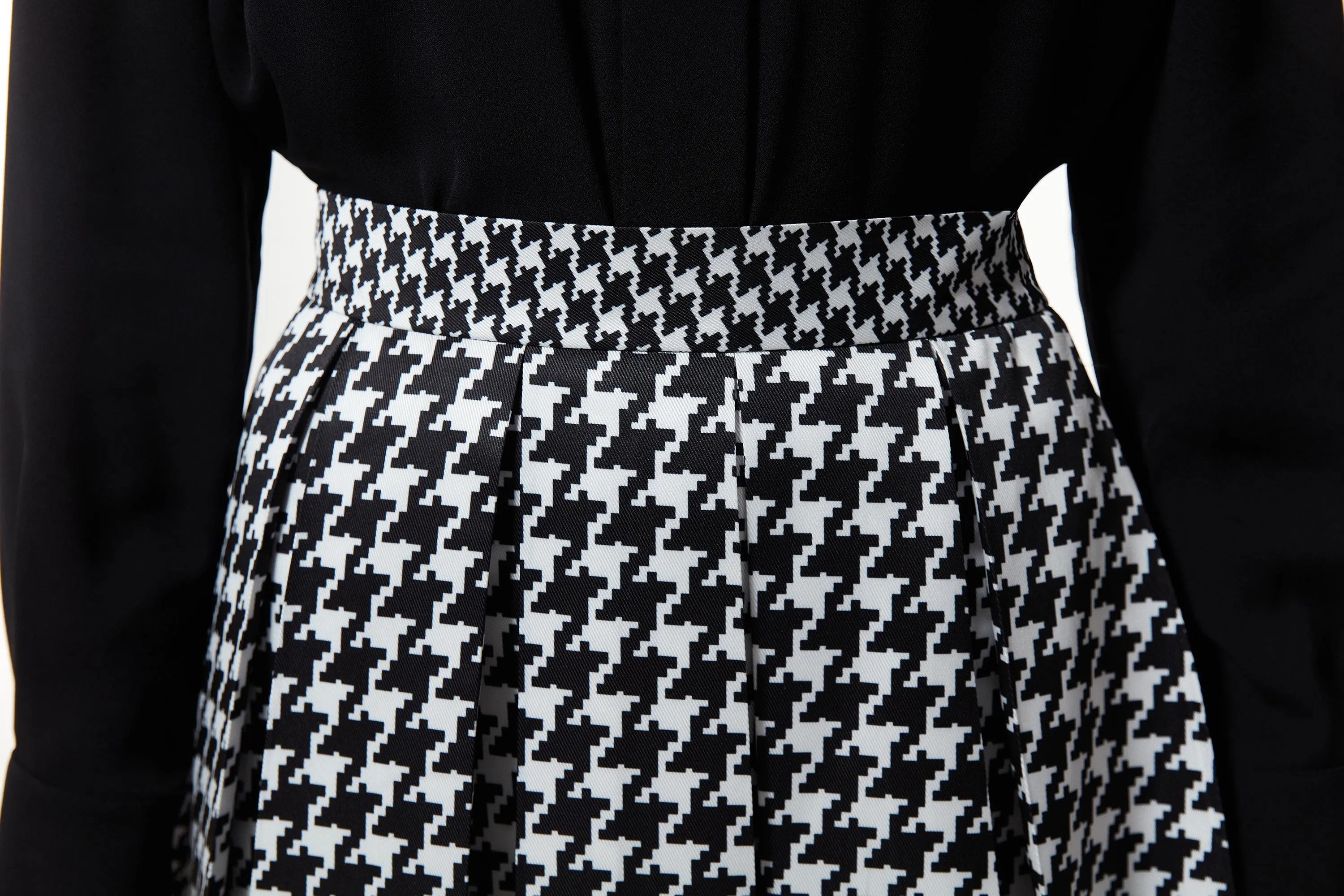 Machka Houndstooth Pattern Mix Skirt Black