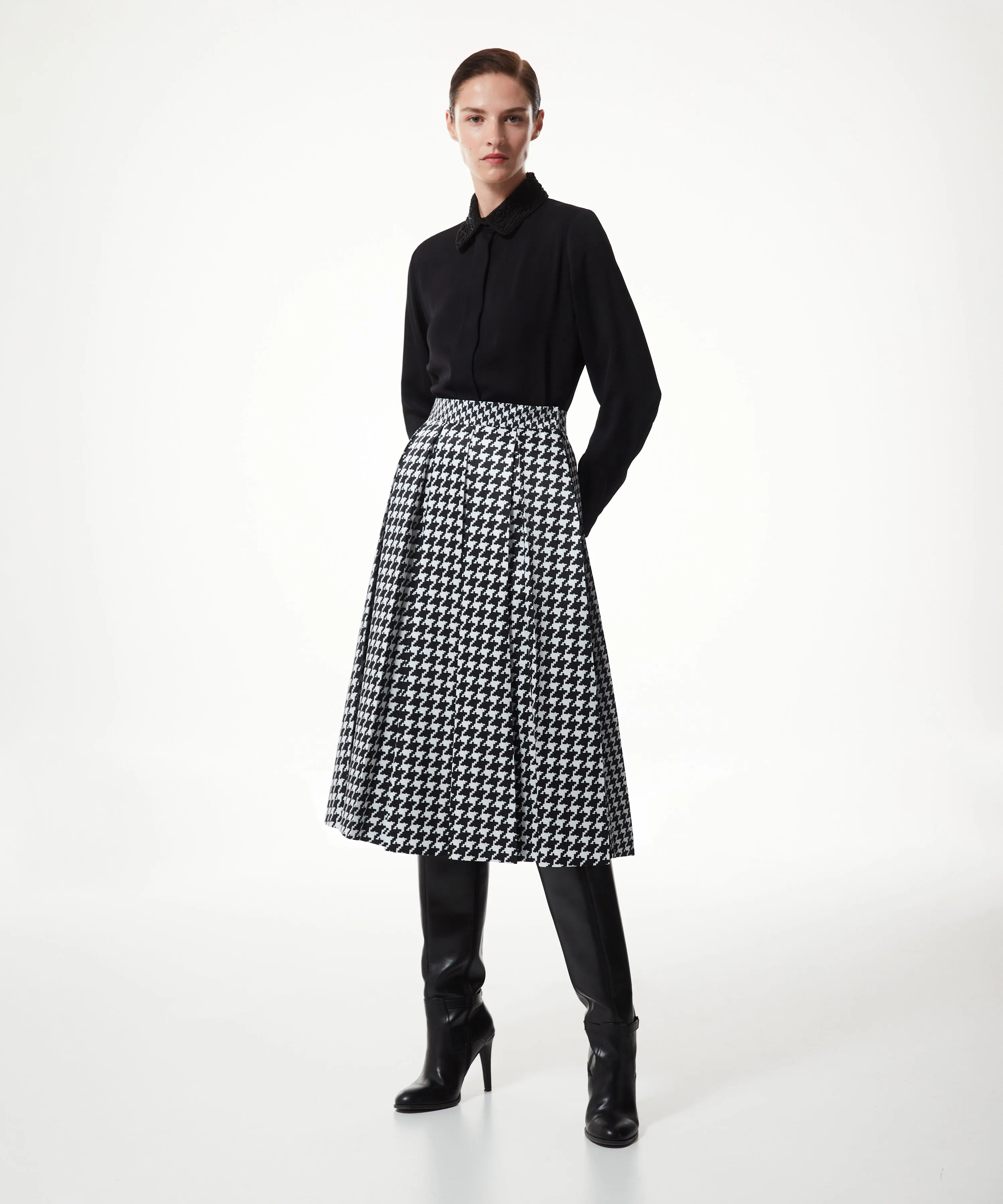 Machka Houndstooth Pattern Mix Skirt Black