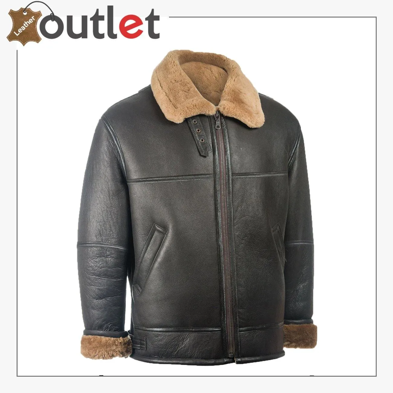 Men Black Aviator Leather Shearling Jacket