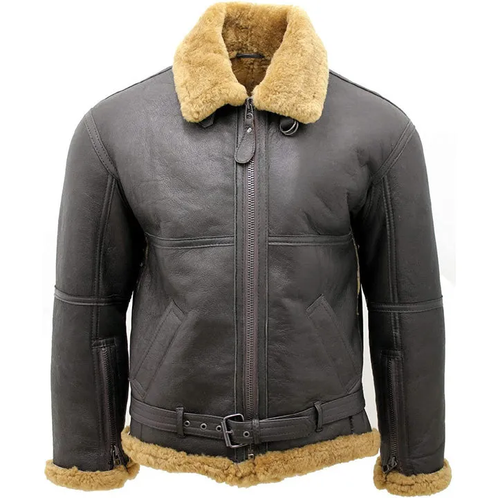 Men's Brown RAF Shearling Sheepskin Flying Jacket with Ginger Fur