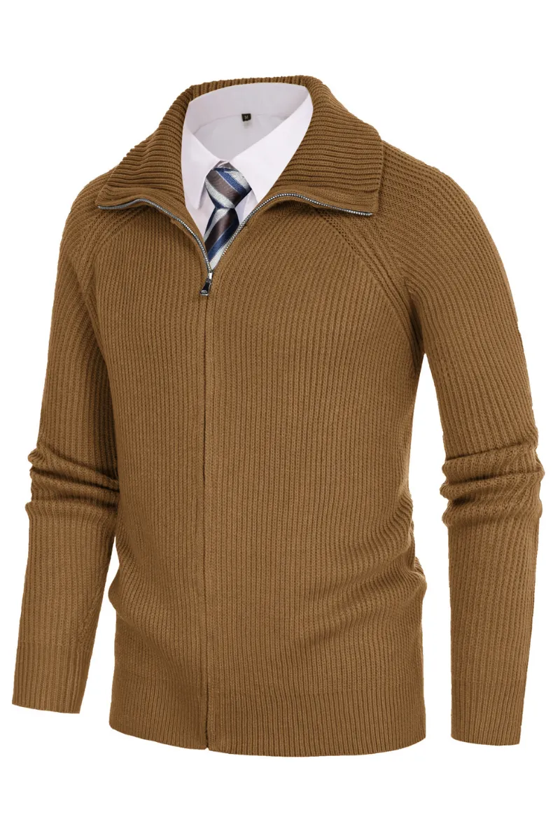 Men's Full Zip Cardigan Sweaters Unisex Lapel Collar Raglan Long Sleeve Casual Ribbed Sweater