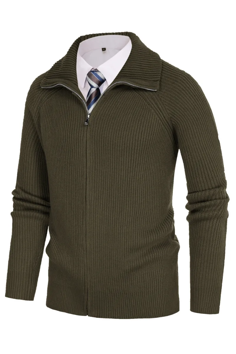 Men's Full Zip Cardigan Sweaters Unisex Lapel Collar Raglan Long Sleeve Casual Ribbed Sweater