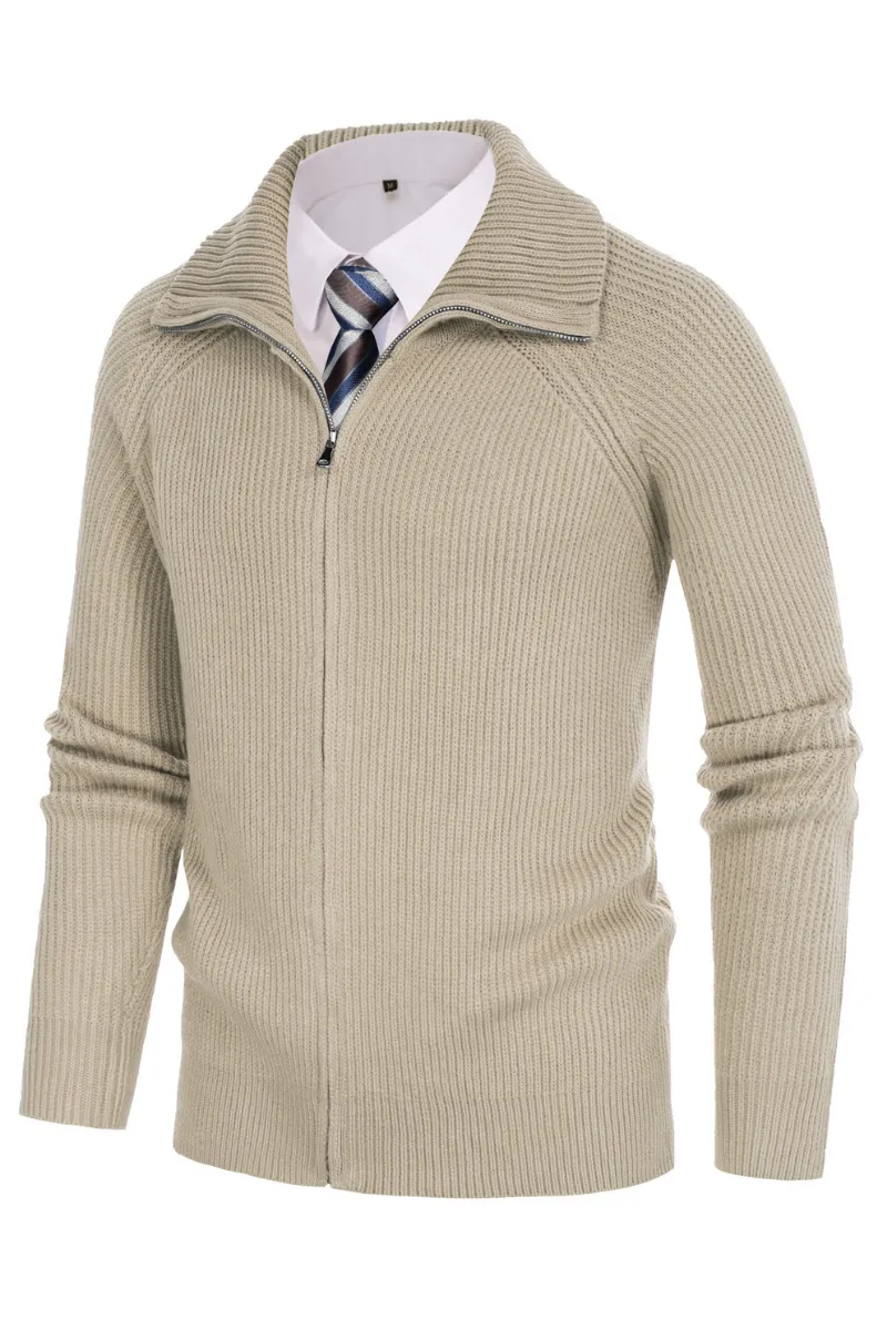 Men's Full Zip Cardigan Sweaters Unisex Lapel Collar Raglan Long Sleeve Casual Ribbed Sweater